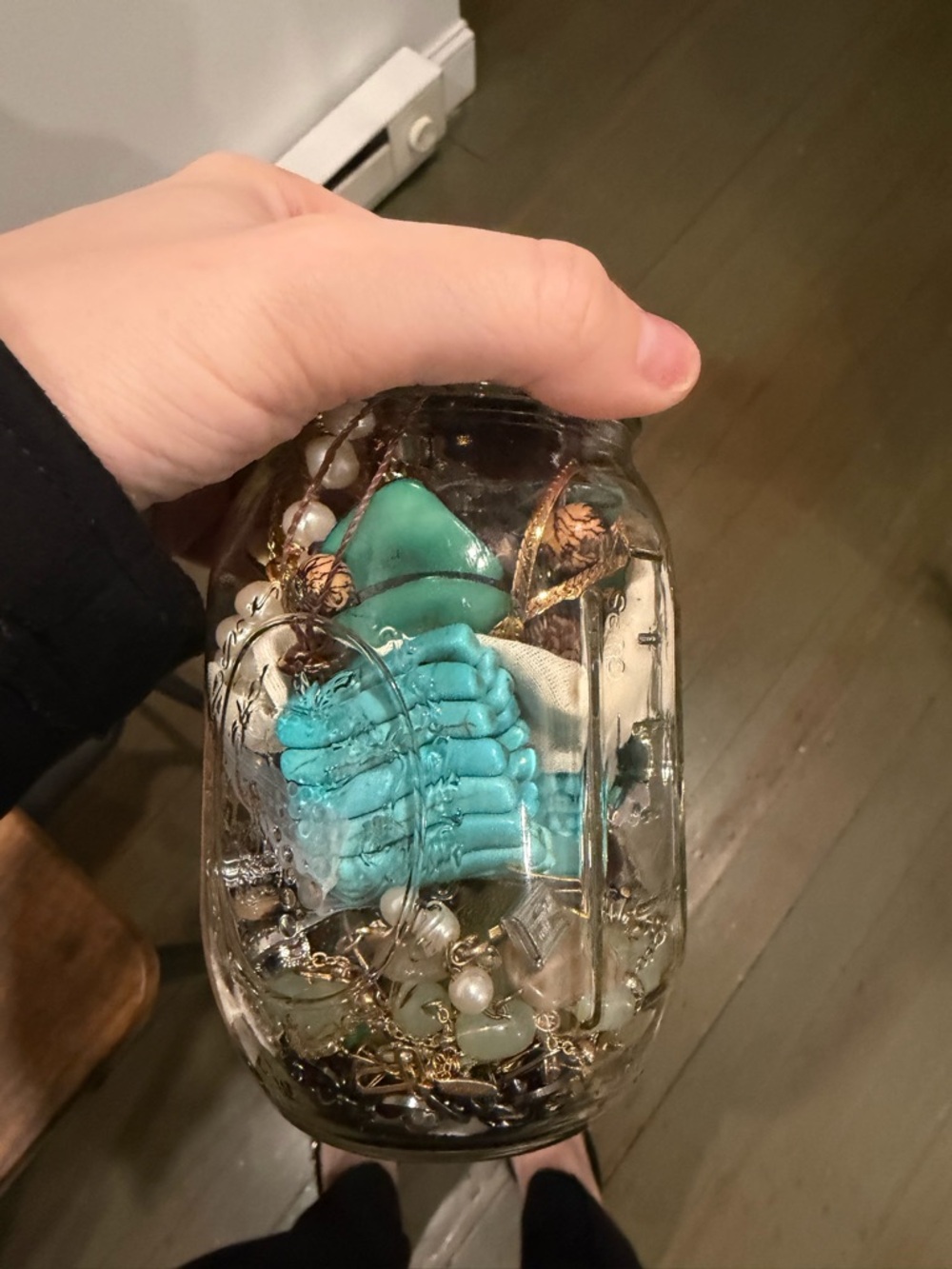 Mason Jar Filled with Turquoise Jewelry & Accessories